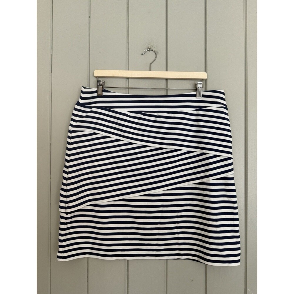 J. McLaughlin Skirt XL Catalina Cloth Nicola Stripe Tiered Skirt Navy Blue White